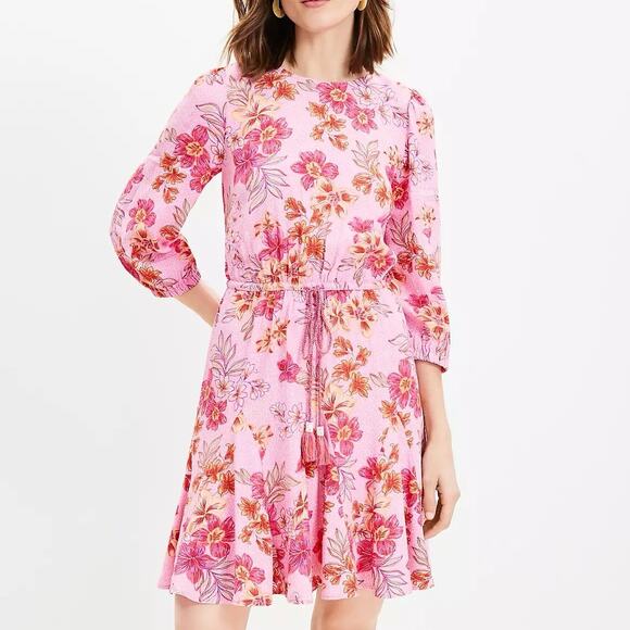 Loft Lily Godet Puff Sleeve‎ Mini Flare Dress Pink 3/4 sleeve Women’s Size XXL - Picture 1 of 12